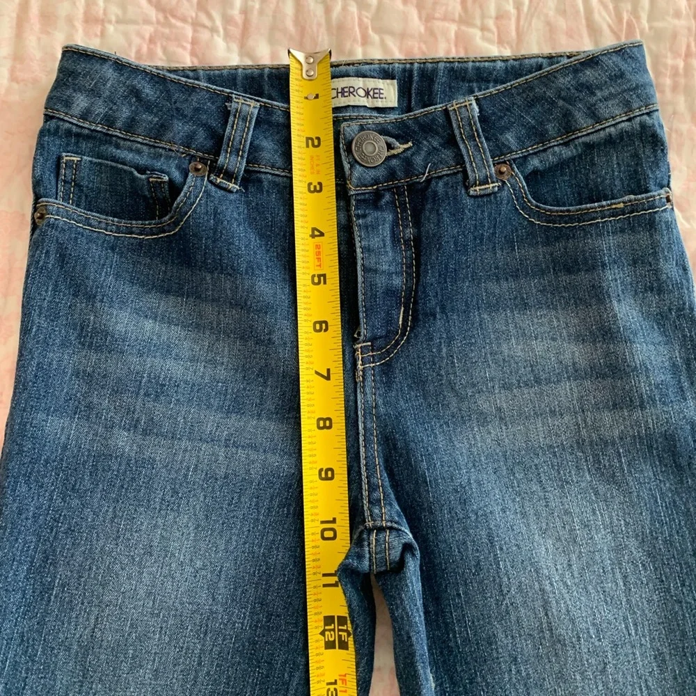 NWOT Cherokee Jeans Girls 12 Dark Blue Denim Adjustable Waist Pockets Soft